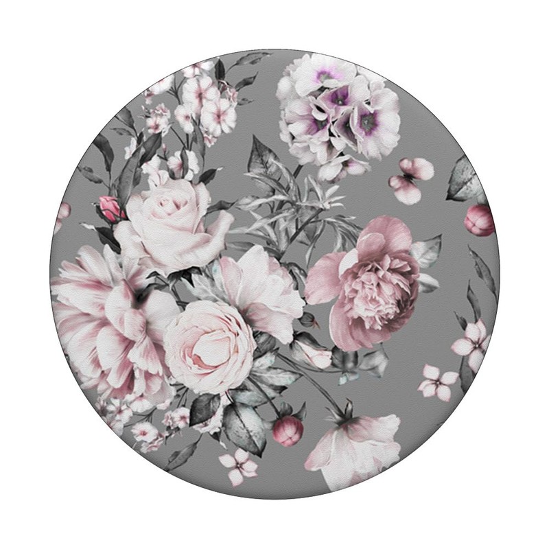 PopSocket PopGrip: Pink Purple Flowers Grey Leaves with Interchangeable