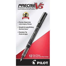 PILOT Precise V5 Stick Liquid Ink Rolling Ball Stick Pens, Extra Fine Point (0.5mm) Black Ink, 12-Pack (35334)