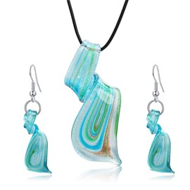 Aituo Murano inspired spiral flower heart-shaped coloured glaze necklace earrings set, Glazed