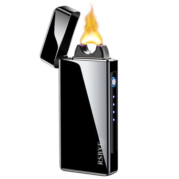 [High Quality] Plasma Lighter, Electric Lighter, USB Rechargeable Plasma, Discharge Type Arc Lighter, Windproof, High-Power Electronic Lighter, Perfect for Fireworks, Climbing, Camping, Gift, Disaster Prevention (Black)