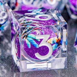 OGCOPHEN DND Dragonfly Dice 7PCS Polyhedral Sharp Edge Dice Set with Gift Case for Dungeons Dragons Role Playing Game, RPG Resin D and D Dice D6 D8 D10 D12 D20 D% (Silver Purple)