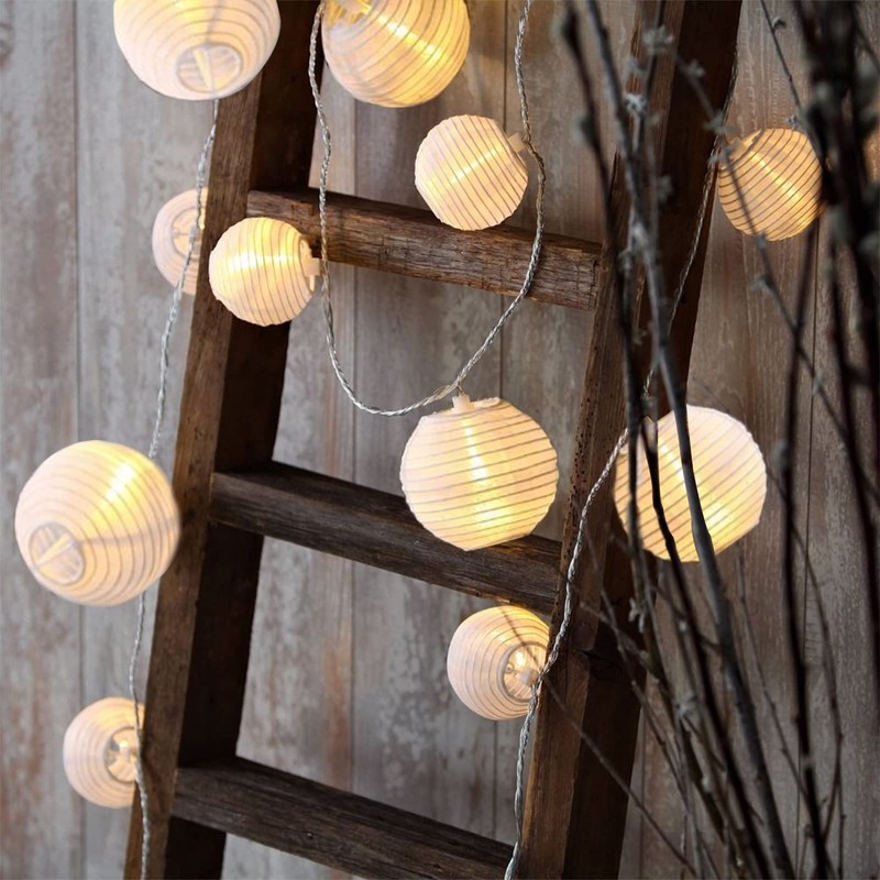 Vigdur White Lantern String Lights - Large and Small Hanging