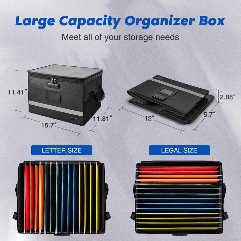 Fireproof Document Box with Lock, Waterproof File Safe Box Anti-Static