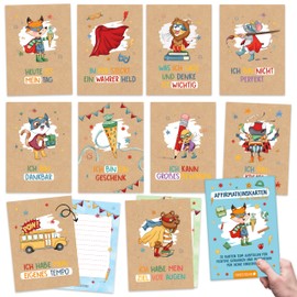 Papierdrachen 32 Affirmation Cards for School Children, Motivational Cards with Superhero Animals, Courage Cards with Gift Box, Set of 5