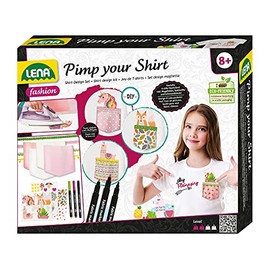Lena 42599 Your Shirt Craft Set, Complete Set with 4 Chest Pockets, 3 Textile Pens, Decorative Ribbons and Many Ironing Foils, Fashion Styling Set for Children from 8 Years, Fashion with