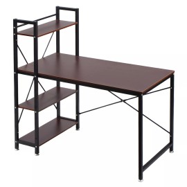 Computer Desk With 4-Layer Shelves PC Workstation Study Table Home Office Brown