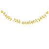 XIAOLUOLY Gold Glitter Happy 15th Anniversary Banner,Pre-Strung, Party Decorations Bunting