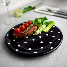 City to Cottage® - Ceramic Plate 25.5 cm | Black and White | Polka Dots | Handmade | Large Dinner Plate | Ceramic Tableware