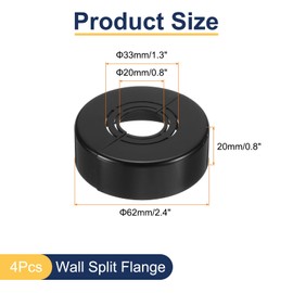 uxcell 4pcs Shower Arm Flange 62mm/2.4" OD Escutcheon Plate ABS Round Plumbing Cover Plates for 20mm/0.8" Dia Water Pipe Faucet Decoration, Black