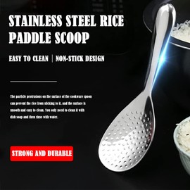 Rice Serving Spoon Stainless Steel Rice Paddle Scoop Non-Stick Rice Spoon Kitchen Utensil for Parties Dinner Kitchen Restaurant