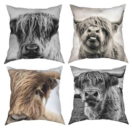 NA- Highland Cow 4 Pcs Cushion Covers,Throw Pillows Decor for Home Couch Car Bedroom Sofa,Cushion Covers,18x18 Inch
