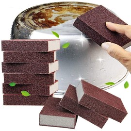 Qovydx 10Pcs Carborundum Sponge Nano Emery Sponges Pot Clean Brush Rust Eraser Grit Scouring Pads Pot Cleaning Pads with Carborundum for Quickly Cleans