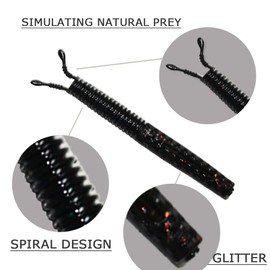 YOUHOT Ned Worms Señuelos, Ned-Rig-Baits cebos de pesca de plástico suave para pesca de lubina (negro, juego B)