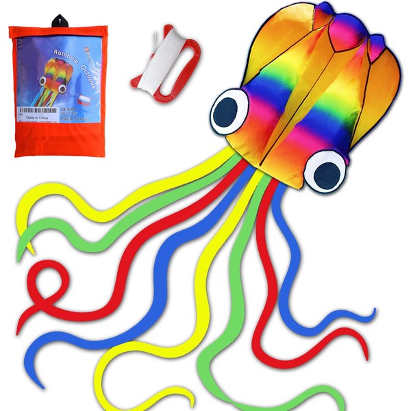 Huge Rainbow Soft Octopus Kite for Kids and Audlts- Large