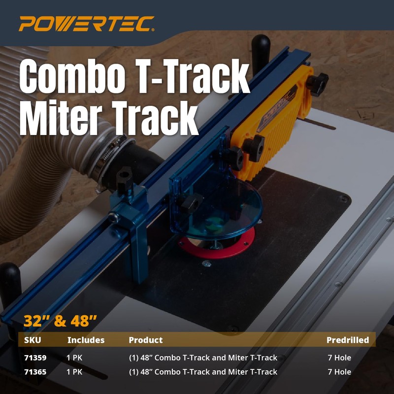 POWERTEC 48" Miter Bar for Table Saw, Crosscut Sled, Router