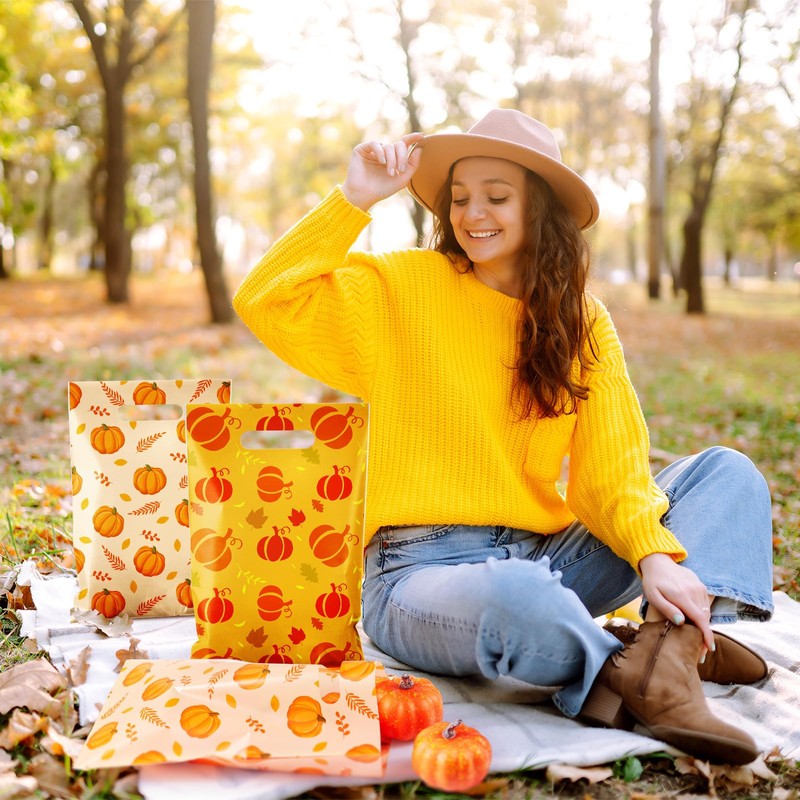 TaoBary 48 Pcs Plastic Fall Gift Bags Bulk 11.8" x