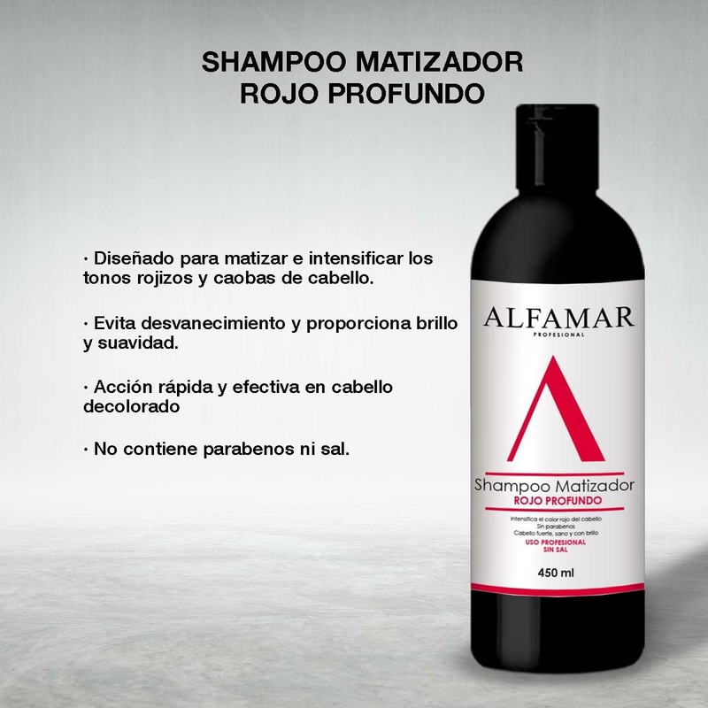 Shampoo Matizador Rojo Profundo Alfamar Para Intensificar Tonos Rojos, Cobrizos,