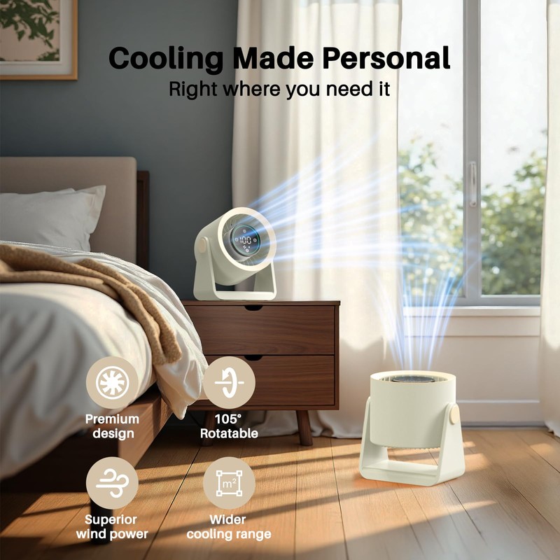 Ausic Powerful Desk Fan Utra-quiet for Bedroom, 15200mAh Small Turbo