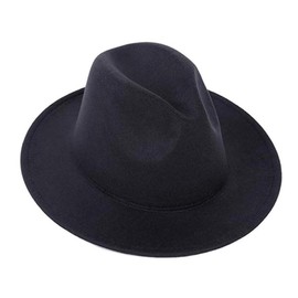 Happyupcity Black Classic Wide Brim Fedora Hat Felt Panama Jazz Dress Hat for Women Men