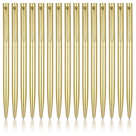 Jaarssho 15 Pcs Gold Pens Slim Ballpoint Wedding Pens Bridal Shower Gifts for Guests, 5 inch Retractable Metallic Black Ink Bulk Shower Favors, Metal with Clips Business Office Teacher Student Guest