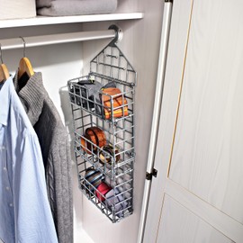 3 PAGEN® Hanging Plastic Organiser - 3 Compartments for Storage - Waterproof and Compact - Use in Kitchen, Bathroom, Wardrobe or Storage Room - Hanging Organiser Grey