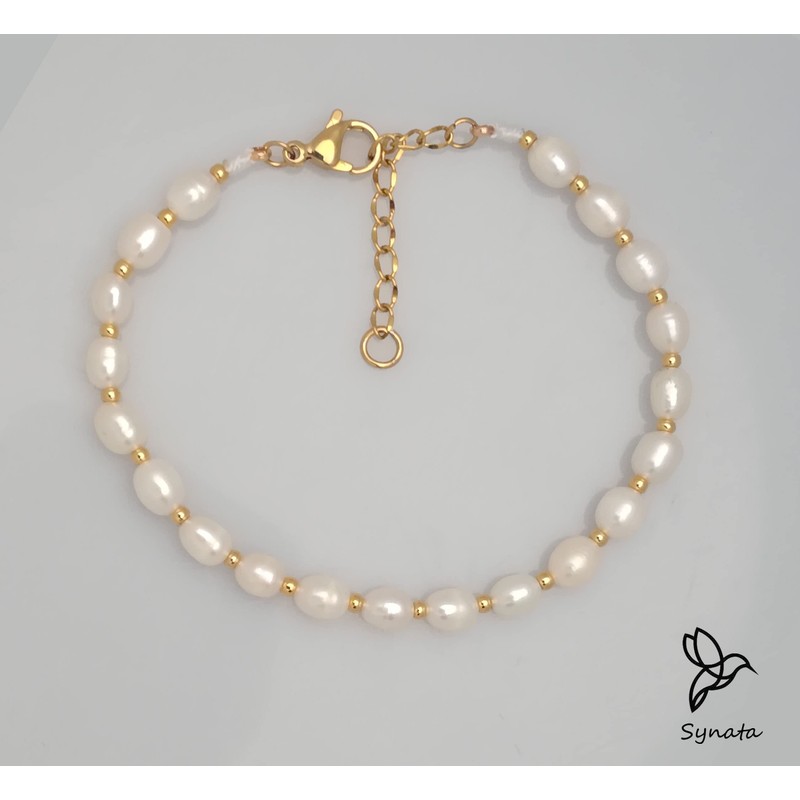 Synata Pulsera de Perlas Blancas Perlas Cultivadas Perlas de Río