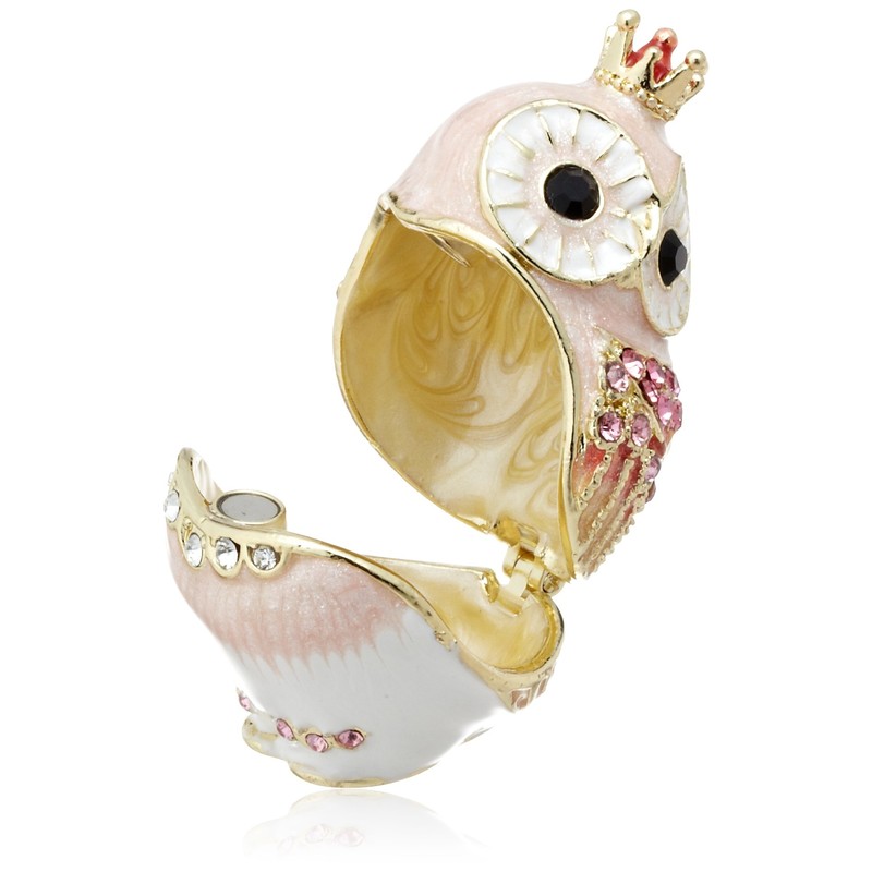 PIEARTH EX438-1 Pink Crown Owl Jewelry Box, Zinc