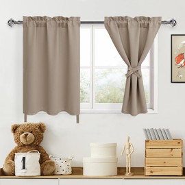 DWCN Short Blackout Curtains for Bedroom, Short Tiers for Small Window, Thermal Curtains for Office, 24 Inch Curtains for Kitchen, Basement - W30 x L24 Inch, Camel, Set of 2