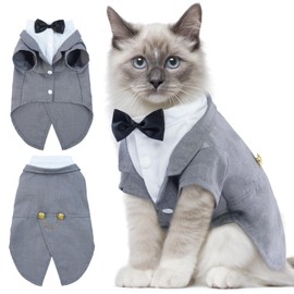 DENTRUN Cat Tuxedo Outfit, Sphynx Cat Costume Formal Suit with Bow Tie, Stylish Cat Shirt Fashion Apparel Fancy Clothes, Kitten Formal Attire Wedding Onesie Costume for Cats Only