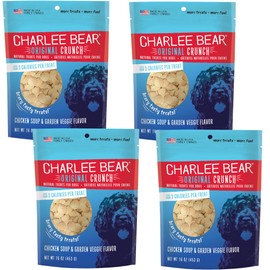 Charlee Bear Dog Treats Small Dogs Training Treats Crunchy Low Cal Dog Treats, USA, Puppy Training Treats (Chicken Soup & Garden Veggie), 16oz, 4 Pack