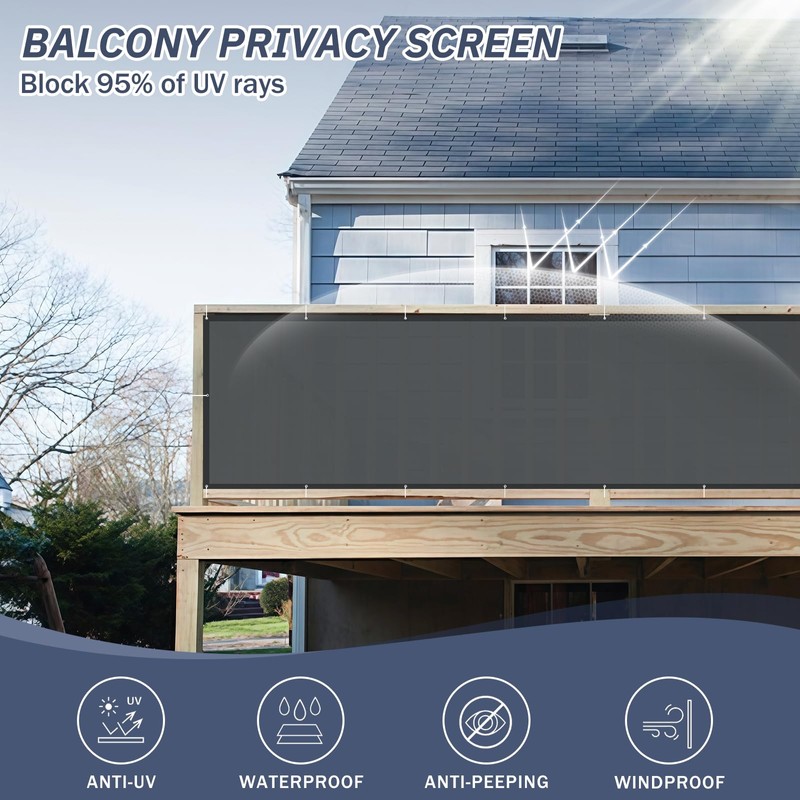 HENG FENG Balcony Privacy Screen 0.8x3m, 160g/㎡ PES Waterproof Fence