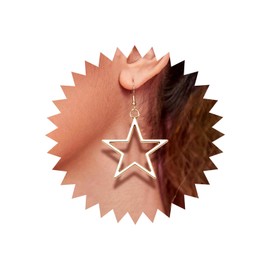TseenYi Boho Star Earrings, Hollow Star Earrings, Gold, Large Star Hook Earrings, Vintage Big Star Dangle Earrings, Star Statement Geometric Drop Earrings, Zinc, No Gemstone