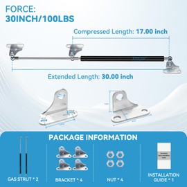 30 Inch 100Lb/445N Gas Struts Shocks, Gas Spring Prop Lift Support with L-Type Mounting Brackets for Heavy Lid RV Bed Bar Window Boat Hatch Toolbox Lid Basement Floor TV Cabinet Trap Door, 2 PCS