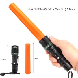 UltraFire 2pc 11-Inch Signal Traffic Wand Safty LED Flashlight 250 Lumen, Red Flashing Mode, Wrist Strap Lanyard, Side Clip, Orange Finish for Kids Outdoor Camping