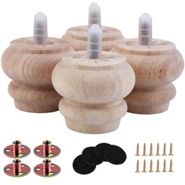 Txcucc 2 Inch Wooden Unfinished Bun Feet for Dresser Legs Couch Sofa Cabinet Ottoman DIY Replacement Wood Furniture Legs Set of 4 M8 Bolt Screw in (2”)
