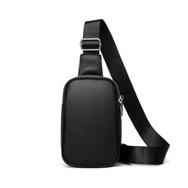 Cenvins Cowhide Leather One Shoulder Men's Women's Shoulder Crossbody Chest Bag Large Capacity 2 Compartments Interchangeable Left and Right Lightweight Unisex, Black