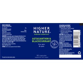 Higher Nature - Astaxanthin & Blackcurrant - Helps Skin Ageing & Wrinkles - Concentrated Blackcurrant Fruit Extract - Vegetarian & Vegan - 90 Capsules
