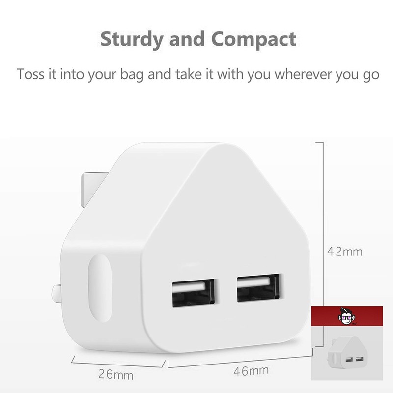 IWIO 3 Pin UK Plug 2 x USB Ports Mains