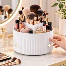 Rotating Makeup Brush Organizer for Vanity Storage – 360° Spinning Design for Easy Access on Bedroom Dresser and Bathroom Counter