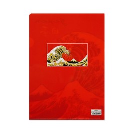 FRONTIA Plastic Documents File Folder, Japanese Fuji and Waves, Clear Pockets Plastic Sleeves, A4 (6 Packs, Bulk Pack)