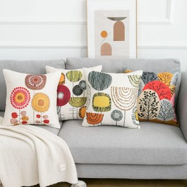 NEWKIBOU Juego de 4 Fundas para Cojines de Lino, 45 x 45 cm Fundas de Cojines,Elegante Fundas Cojines Decorativa,para sofá, Cama, hogar, Coche, decoración de Interiores (Estilo B)