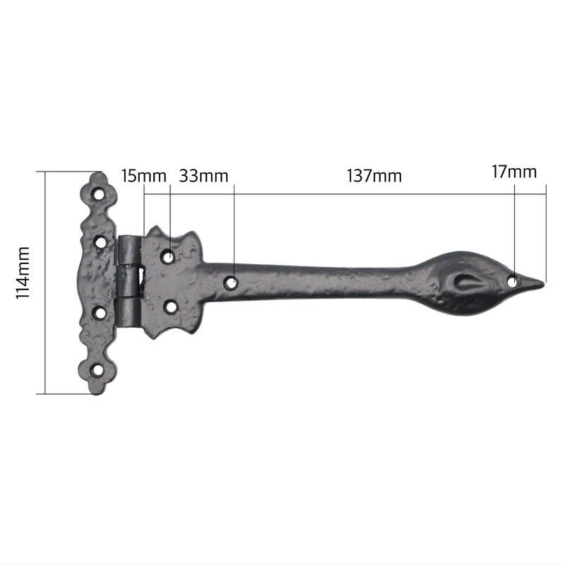 Black Cast Iron Spear Hinges Leaf Design Pair - 9