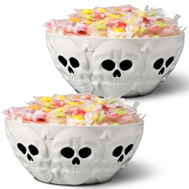 Wiwiqing 2 Pcs Halloween Candy Bowls Skeleton Skull Plastic Bowl Dish Halloween Trick or Treat Serving Candy Snack Fruit Dish for Party Home Decoration Supply