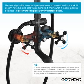 gotonovo Bathroom Exposed Shower Faucet Outdoor Shower System 8 Inch Rainfall Shower Head Set with Tub Spout and Handheld Spray Double Cross Handles Wall Mount without Shower Shelf Matte Black