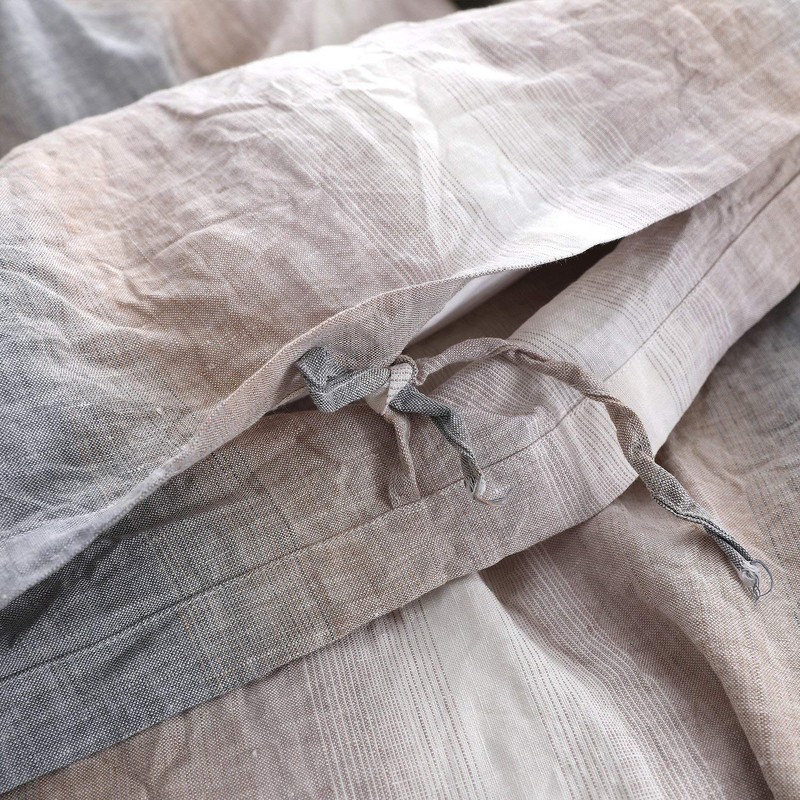 NTBAY 3 Pieces Ruffles Linen Duvet Cover Set, Breathable Solid