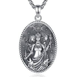 EUDORA Harmony Ball 925 Sterling Silver Triple Moon Goddess Necklace for Women, Wiccan Hecate Goddess Pendant Protection Amulet Pagan Witchcraft Witch Jewelry Gift for Mom Wife, 22"