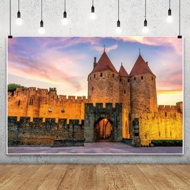 Leowefowa Carcassonne Medieval Stronghold Backdrops Vinyl 10x8ft Medieval Castle Sunset Scenery Photo Background France Historic Architecture Decorations Banner for Travel Portrait Photo Booth Props