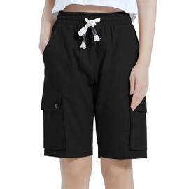 Vcansion Women's Casual Elastic Waist Drawstring Loose Fit Multi-Pockets Outdoor Cargo Shorts Light Blue US XL