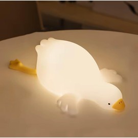Sweet Kawaii Lying Goose Silicone Night Light, Dimmable Squishy Duck Lamp, Rechargeable Touch Nightlight for Kids, Baby, Toddler, Nursery, Bedside & Breastfeeding Decor