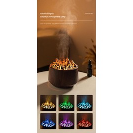Essential Oil Diffuser, Volcano Fire Flame Aromatherapy Diffuser, 300ml Ultrasonic Cool Mist Humidifier, Scent Aroma Diffuser with 7 Colors Light, Timer&Auto Shut-Off for Home, Room (Dark Wood)